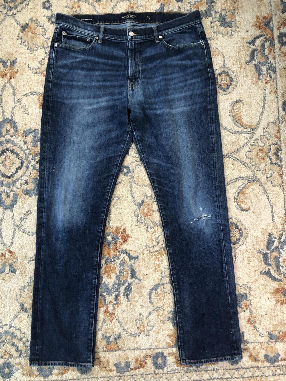 Lucky Brand 410 Athletic Slim Jeans Mens 38x34 Blue Dark Wash Tapered Denim